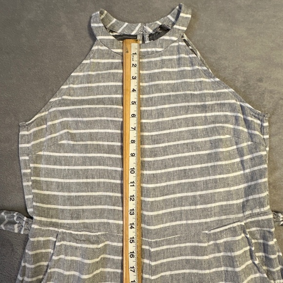 LOFT Outlet Striped Jumpsuit Gray White Large Linen Beach Resortwear Coastal - Picture 8 of 12